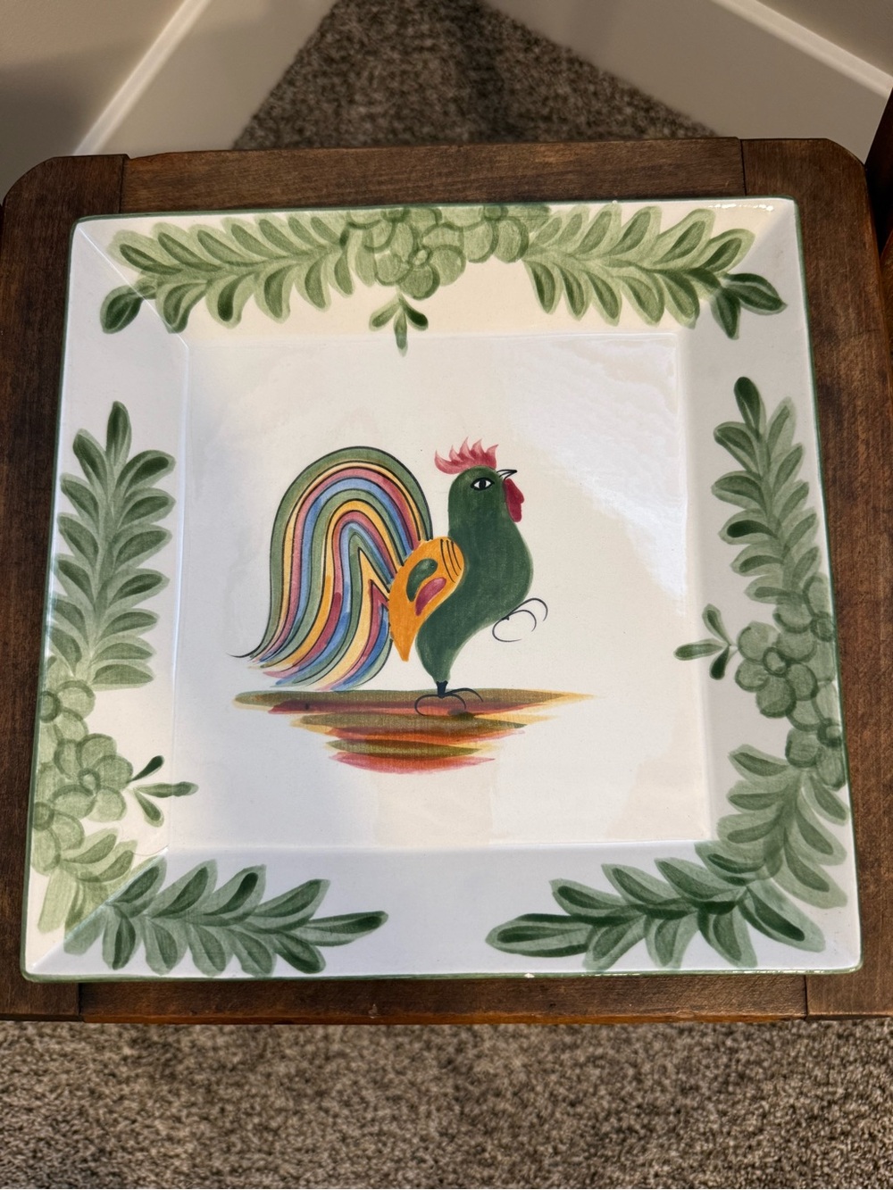 Vintage Laurie Gates Gates Ware Rooster Square Plate 10” Farmhouse Decor 2000